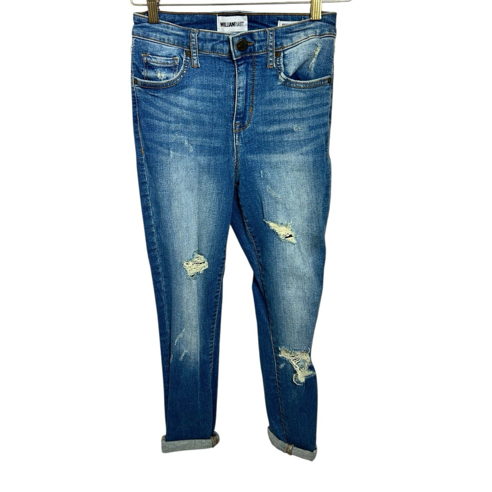 William Rast High-Rise Ankle Jeans Sz 26 Distressed Stretch Medium Blue Wash - Picture 6 of 7
